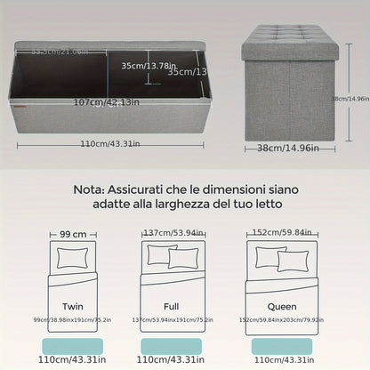 SONGMICS Panca Contenitore, Poggiapiedi Pieghevole, Pouf, 38 X 110 X 38 Cm, Supporta Fino a 300 Kg, per Soggiorno, Camera da Letto, Ingresso