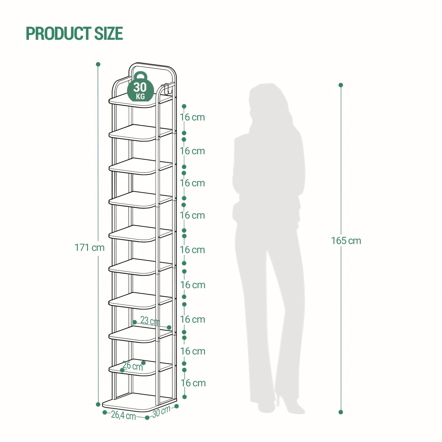 Rack per scarpe verticale, ripiani per scarpe, torre per scarpe per spazi piccoli, autoportante, regolabile, risparmia spazio, 10 livelli