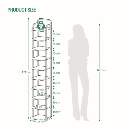 Rack per scarpe verticale, ripiani per scarpe, torre per scarpe per spazi piccoli, autoportante, regolabile, risparmia spazio, 10 livelli