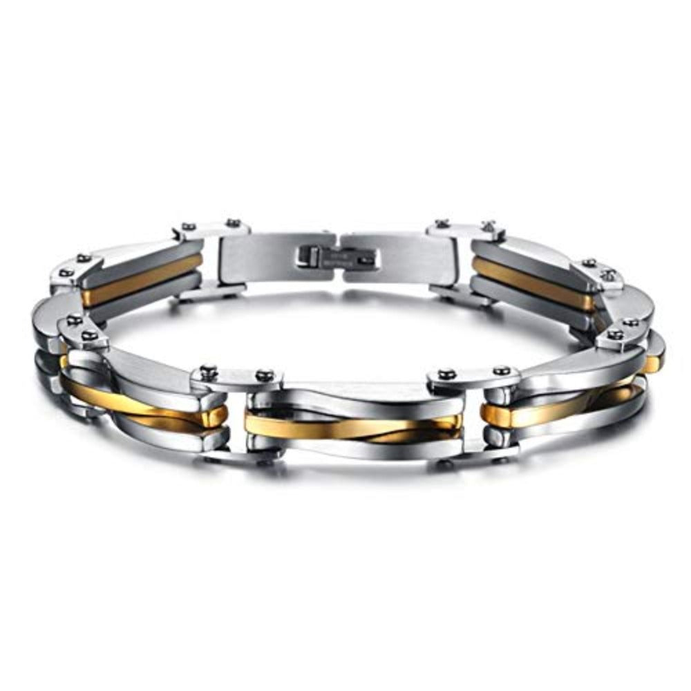 Bracciale da uomo JewelryWe Punk, bracciale a maglie da motociclista in acciaio inossidabile larghezza 10.6mm, gioielli da uomo per feste e Halloween