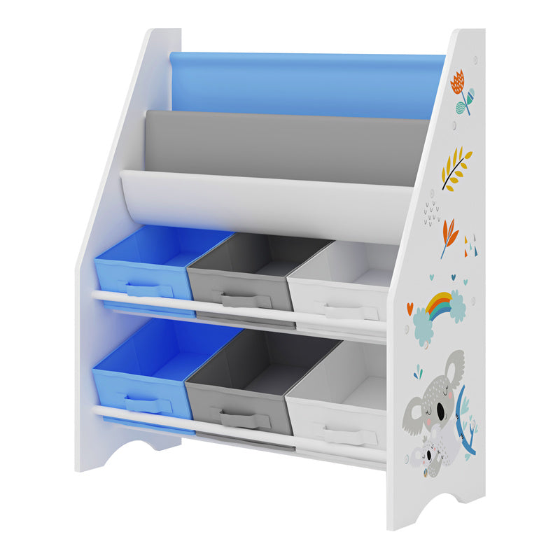 Scaffale per bambini 'Ponteceso' con 2 scomparti portaoggetti e 6 contenitori pieghevoli, 74 x 62 x 26,5 cm