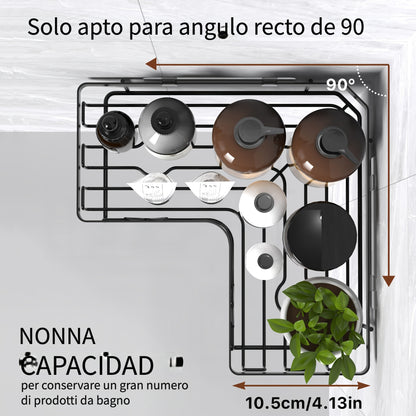 Portaoggetti per Doccia Angolare 3 Pezzi, Mensola da Parete Autoadesiva con Portasapone e Ganci, Grande Capacità, Senza Foratura, Organizzatore Antiruggine Rack di Stoccaggio Bagno, Soluzione Moderna, Accessorio Elegante ed Efficace