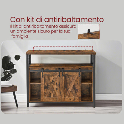 Armadio contenitore, credenza, mobile da cucina con due ante scorrevoli, dimensioni 33 x 100 x 80 cm, ripiani regolabili, stile rustico, adatto per cucine.