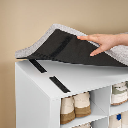 Panca Porta Scarpe, Scarpiera con Sedile, Panca con Contenitore, Cuscino, 12 Scomparti, per Soggiorno, Corridoio, Camera da Letto, Bianco-Grigio