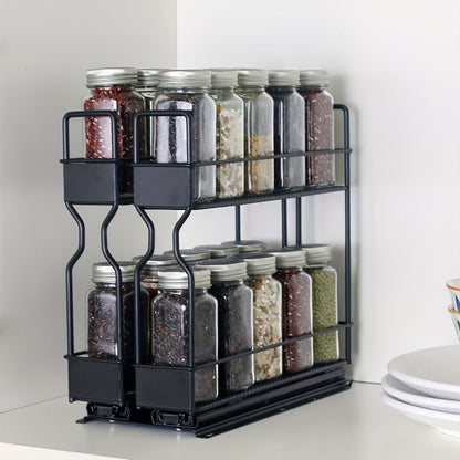 1 pz. Scaffale estraibile doppio nero per condimenti da cucina - Porta spezie salvaspazio con ripiano multiuso per piano di lavoro e mobile - Espande lo spazio con doppi strati ed elegante finitura nera