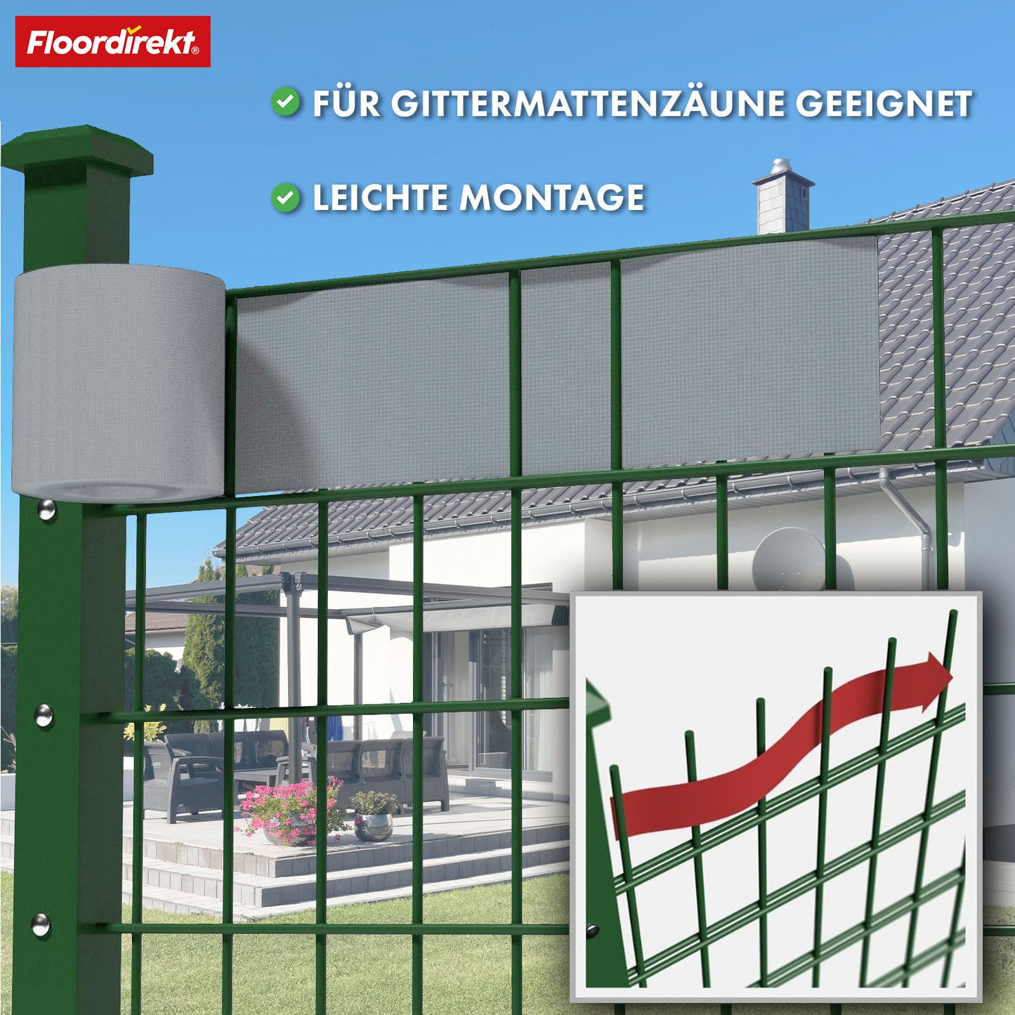 Striscia PVC per Privacy per Recinzione a Doppio Filo – Rotolo da 35m, Altezza 19cm, Include 20 Clip, Disponibile in 3 Colori e 4 Design