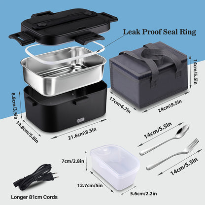 Porta Pranzo 1.8L in Acciaio Inox Staccabile Porta Pane Termico per Auto/Camion/Ufficio, con Borsa Termica