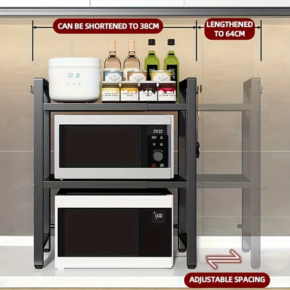 Scaffale per microonde espandibile a 2/3 ripiani con 6 ganci, porta coltelli/stecche/tavola da taglio, organizer in metallo salvaspazio per spezie, utensili e articoli da cucina, ripiano da appoggio con montaggio rapido, regalo perfetto per l'inaugurazion