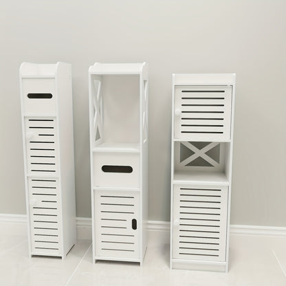 Armadietto da bagno piccolo, organizzatore sottile e lavorato in PVC, ideale per spazi ristretti, facile da montare e durevole, mobiletto multiuso porta carta igienica per bagno, camera da letto e soggiorno