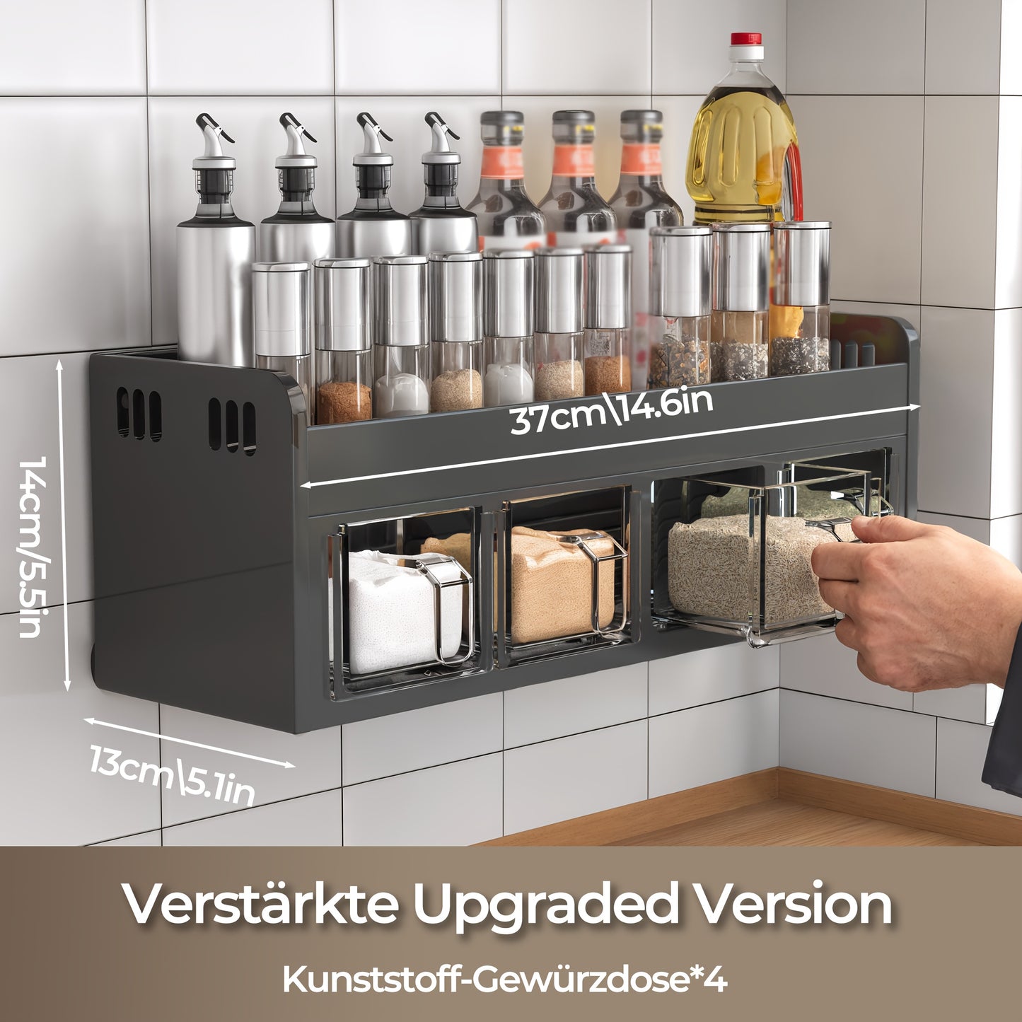 Organizzatore per spezie da parete in acciaio inossidabile, contenitore multifunzionale da cucina, portaspezie nero, portaspezie con barattoli per spezie
