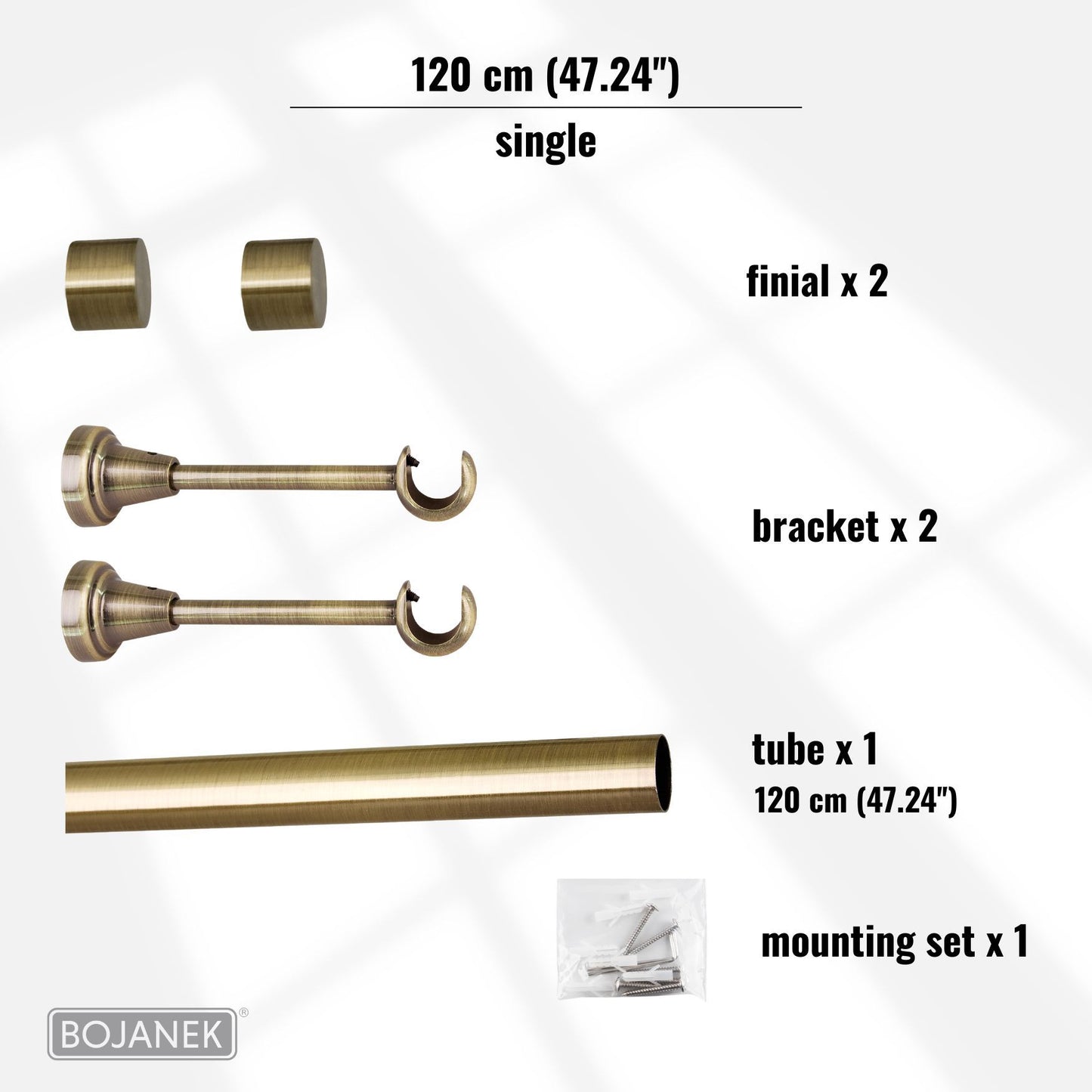 Asta per Tende a Parete in Metallo – BOJANEK – 4 Colori, 8 Lunghezze (120 - 600 cm) – Asta per Tende Resistente, Regolabile, Durevole per Soggiorno, Camera da Letto, Cucina, Bagno, Ufficio; Perfetta per Interni Moderni, Classici, Scandinavi, Loft, Industr