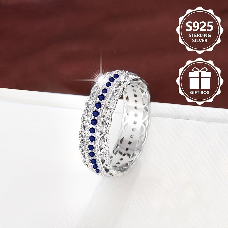 Anello da donna alla moda in argento sterling 925, elegante e stiloso, intarsiato con zirconia sintetica, anello da donna di alto valore, adatto per viaggi di vacanza, uso quotidiano, un regalo commemorativo perfetto per amici, con confezione regalo