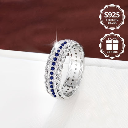 Anello da donna alla moda in argento sterling 925, elegante e stiloso, intarsiato con zirconia sintetica, anello da donna di alto valore, adatto per viaggi di vacanza, uso quotidiano, un regalo commemorativo perfetto per amici, con confezione regalo
