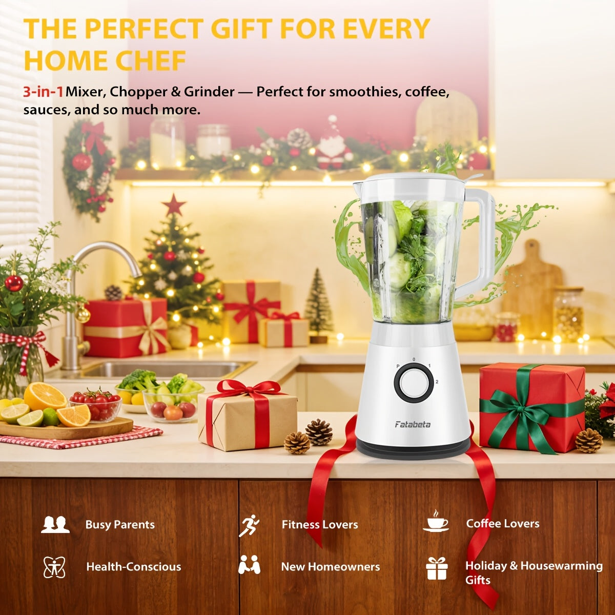 Frullatore di grande capacità da 1500ML, Robot da cucina 3-in-1, Tritatutto per carne, Frullatore per succhi per cucina domestica e verdure, Succo sano per la casa, Smoothie, Sorbetto, Milk Shake, Frappè
