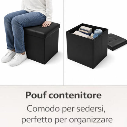 Cecaro Group Pouf Cubo Contenitore in Ecopelle Cecaro Group – 38x38 cm – Seduta Imbottita con Baule Salvaspazio – Trapuntato con Bottoni – Vari Colori