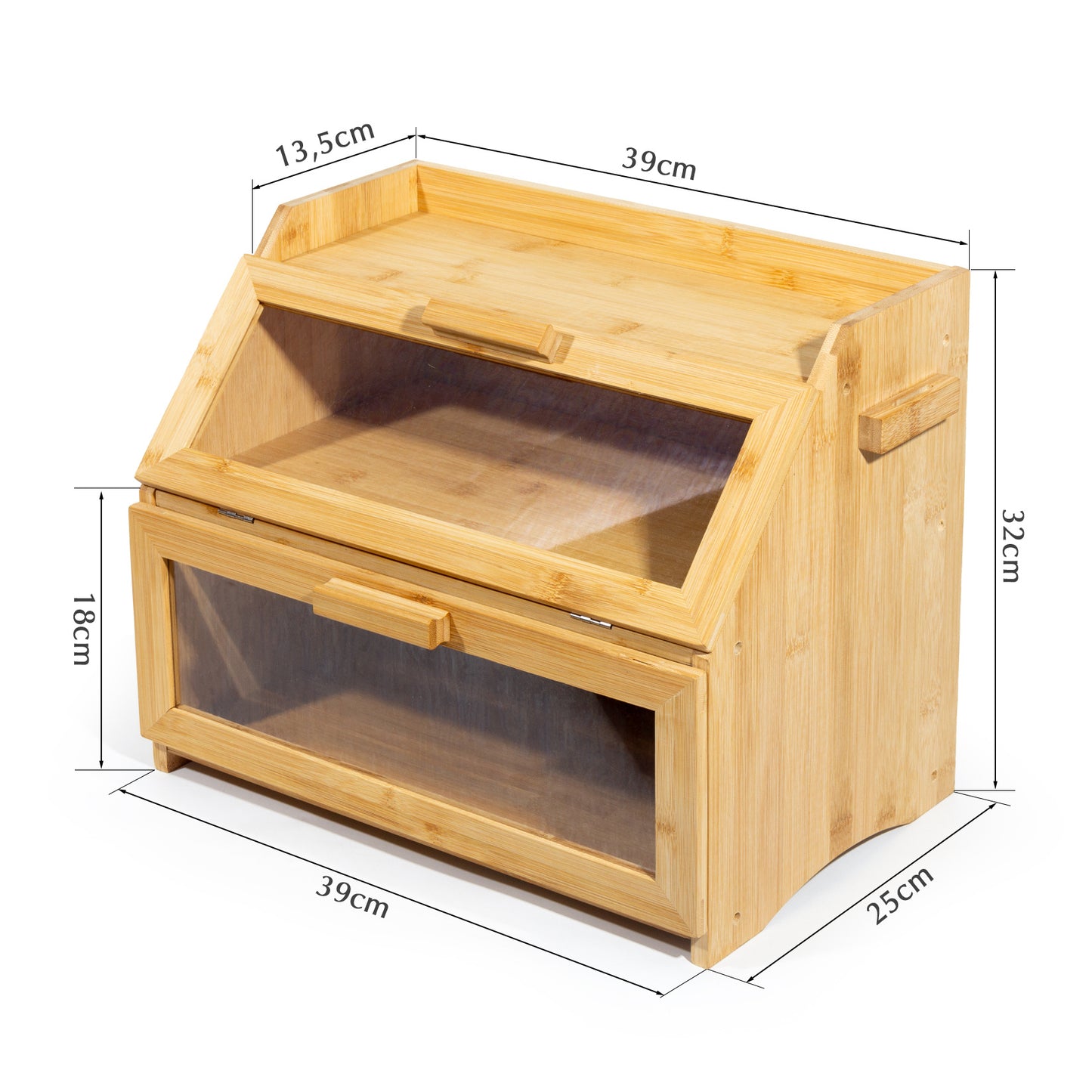 Contenitore per pane in bambù con ventilazione, cassetta per pane grande, 2 ripiani e finestra di visuale, contenitore per pane in legno, panini, contenitore per pane da cucina
