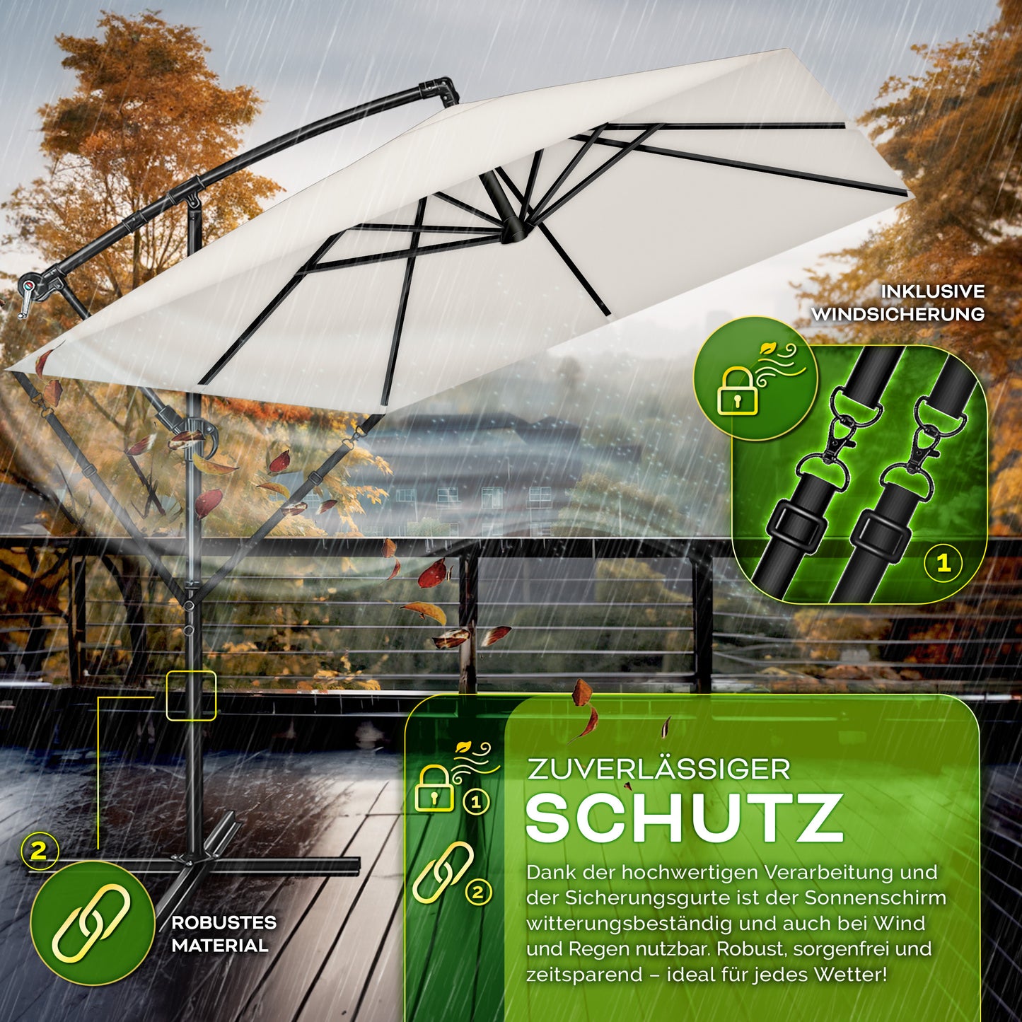 Tillvex® Parasole Rettangolare in Alluminio Ø 330 Cm + Copertura con Manovella | Schermo Angolare a Luce Rossa con Supporto & Parabrezza | Grande Parasole da Giardino in Alluminio Protezione UV | Schermo con Manovella Impermeabile Girevole a 360° per Terr