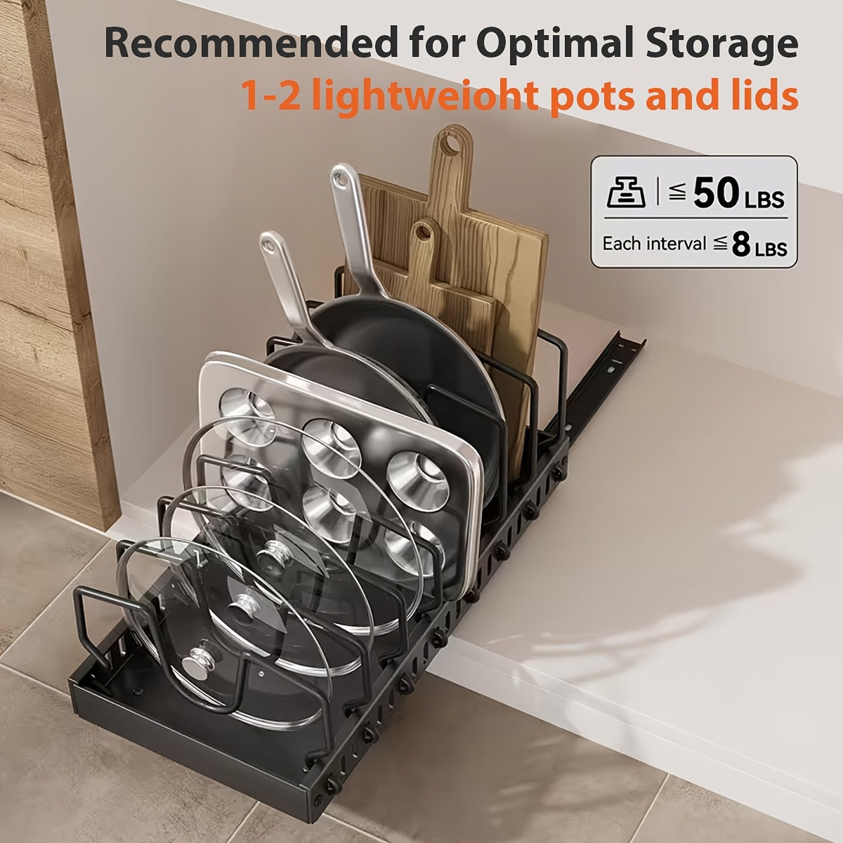 Scaffale da Cucina Estraibile Regolabile, 8/10 Divisori Regolabili per Coperchi di Pentole, Design Adatto per Organizzare Pentole e Coperchi, Combinazione Libera per Soddisfare le Esigenze, Strumenti Pratici per la Casa, Stoccaggio Regolabile, Organizzato