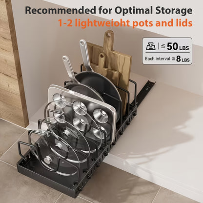 Scaffale da Cucina Estraibile Regolabile, 8/10 Divisori Regolabili per Coperchi di Pentole, Design Adatto per Organizzare Pentole e Coperchi, Combinazione Libera per Soddisfare le Esigenze, Strumenti Pratici per la Casa, Stoccaggio Regolabile, Organizzato