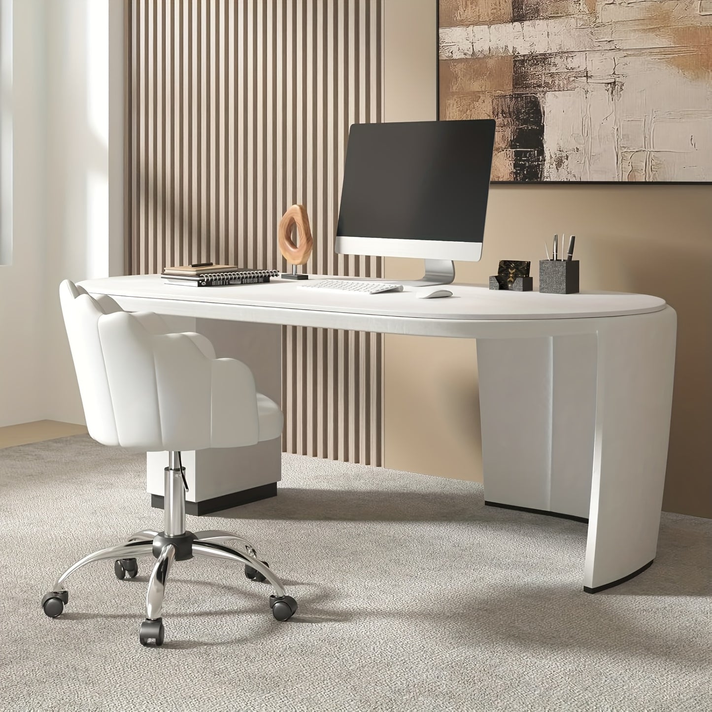 1 sedia da ufficio per casa, sedia da scrivania, sedia da trucco, sedia in velluto con schienale a forma di petalo - Comoda e bella, sedia girevole con ruote, altezza regolabile, base in metallo, facile da montare