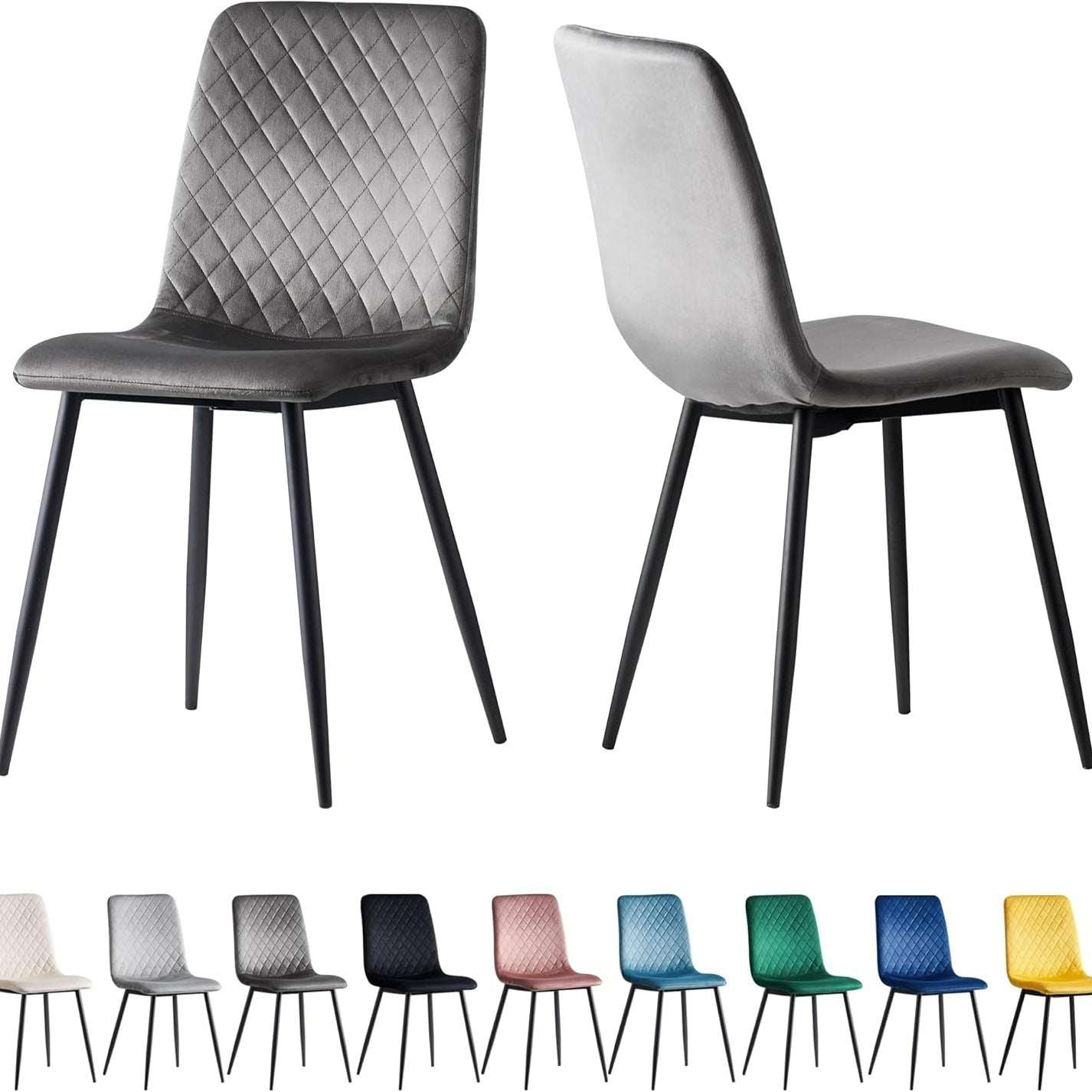LEXI Set di 2 Sedie da Pranzo, Rivestimento in Velluto con Gambe in Metallo, Sedia Design, Disponibile in 9 Colori