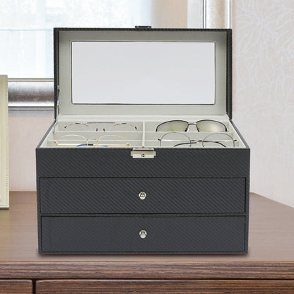 Custodia organizer portaocchiali per donna e uomo - Portaoggetti portaocchiali da esposizione con cassetto e coperchio in vetro