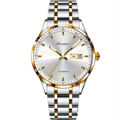 Un orologio da uomo tradizionale e sofisticato con calendario luminoso, realizzato con cinturino in acciaio inossidabile, ideale come regalo per uomo, l'orologio meccanico automatico Dianpai per affari, senza batteria.