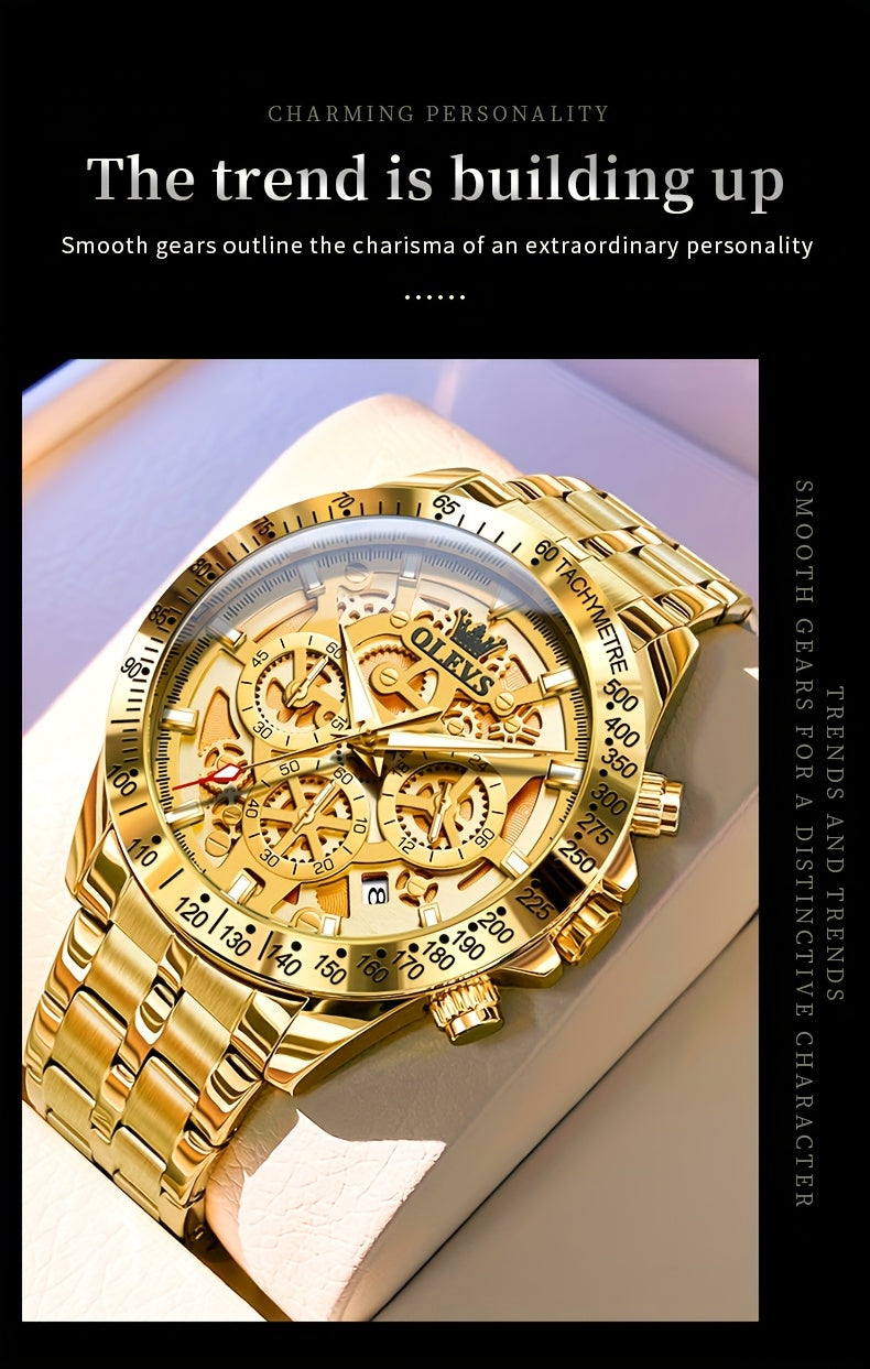 Orologio da Uomo OLEVS in Acciaio Inossidabile Orologi di Lusso Cronografo Multifunzione con Data Classico Orologio da Polso per Affari e Abbigliamento Elegante Regalo per Uomini
