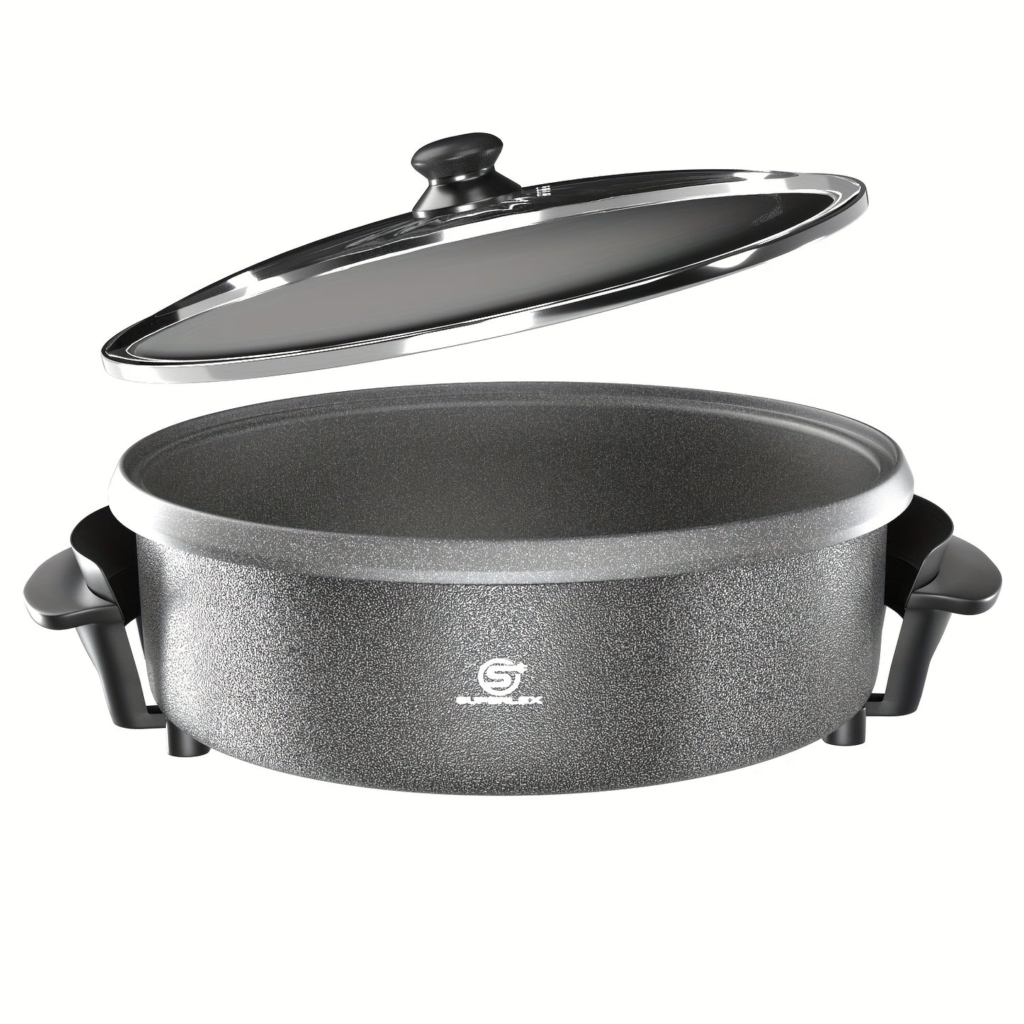 SUPERLEX 40X7Cm Padella Elettrica Multiuso | 1500W Antiaderente con Piastra in Alluminio | Base in Acciaio | Coperchio in Vetro Temperato | Termostato Regolabile | Ampia Capacità di 7L per Pizza, Feste & Cucina Familiare
