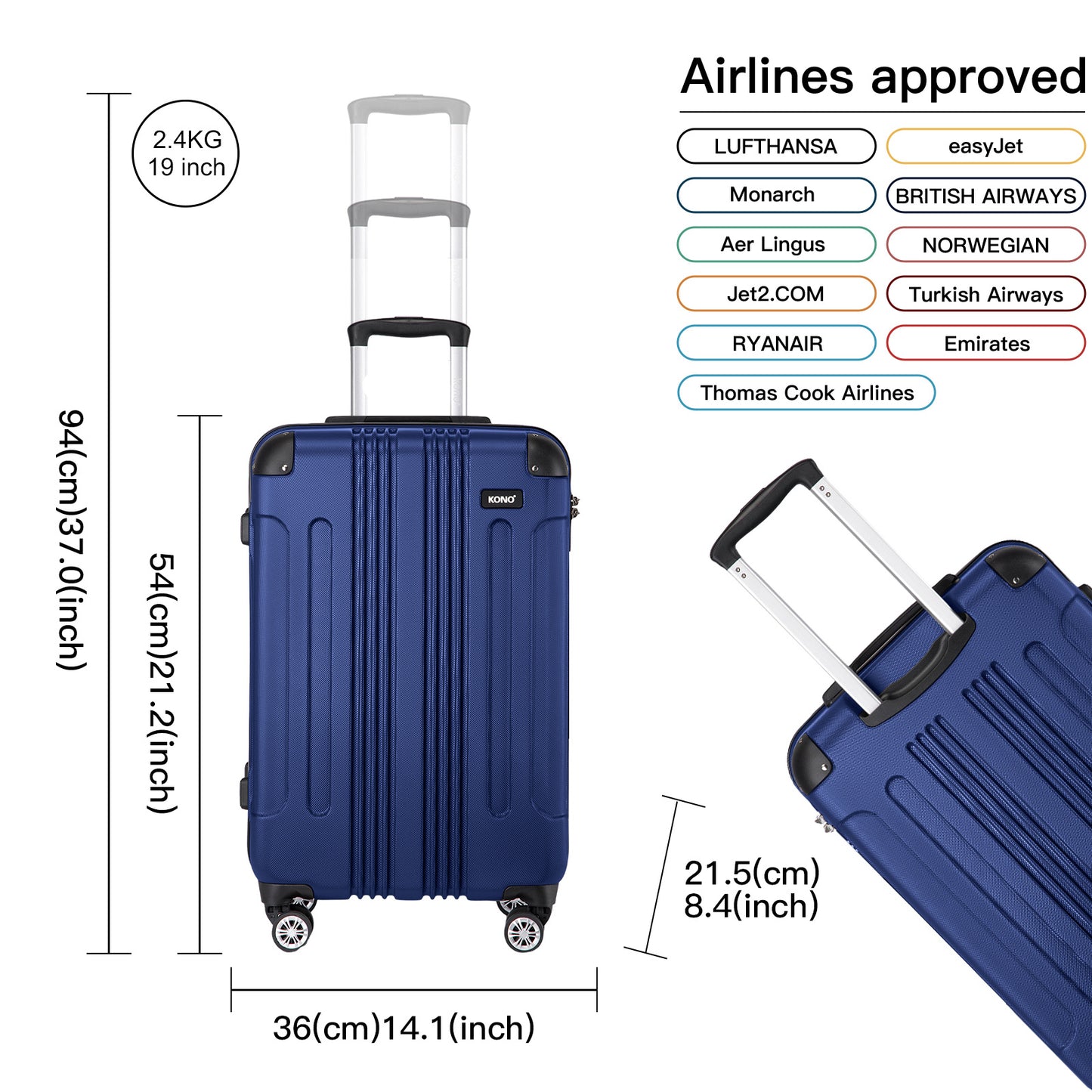 Valigia da imbarco 55x35x20cm a guscio rigido in ABS con trolley da viaggio, bagaglio a mano da cabina, 33L, regalo per Black Friday, Giorno del Ringraziamento, Natale
