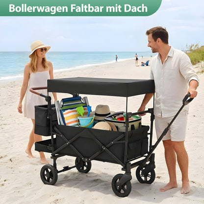 Carrello a mano pieghevole con tetto per carichi pesanti 100 kg 150 L - Ruote con freno, maniglia regolabile, tessuto in nylon Oxford per campeggio in famiglia, shopping e giardinaggio (Grigio/Nero/Grigio-Nero/Verde scuro)