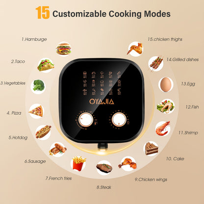 Friggitrice ad aria da 5L per 2-3 persone, Friggitrice ad aria piccola con 15 opzioni di menu, Doppio manopola per temperatura manuale, Timer, Circolazione rapida dell'aria 3D, Antiaderente, Cestello lavabile in lavastoviglie, Cottura sana senza olio