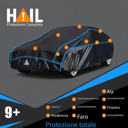 Telo Copriauto Antigrandine, Copertura Traspirante Antigrandine per Garage Auto, Copertura Completa Antigrandine e Antisolare per Garage, Universale per Tutti i Modelli (Nuovo Stile Nero e Blu)