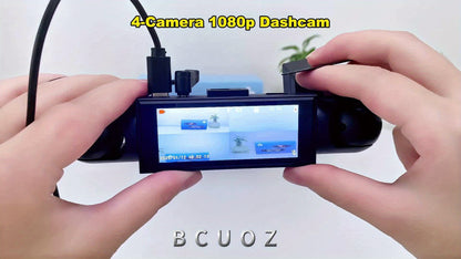 BCUOZ Dash Cam a 4 Obiettivi 360° 1080P Anteriore 720P Interno Laterale Posteriore, Schermo a 4 Split da 8.03 cm, Super Visione Notturna, Monitoraggio Parcheggio 24H, G-Sensor, Registrazione in Loop, Opzionale Senza Scheda/Scheda di Memoria da 64Gb