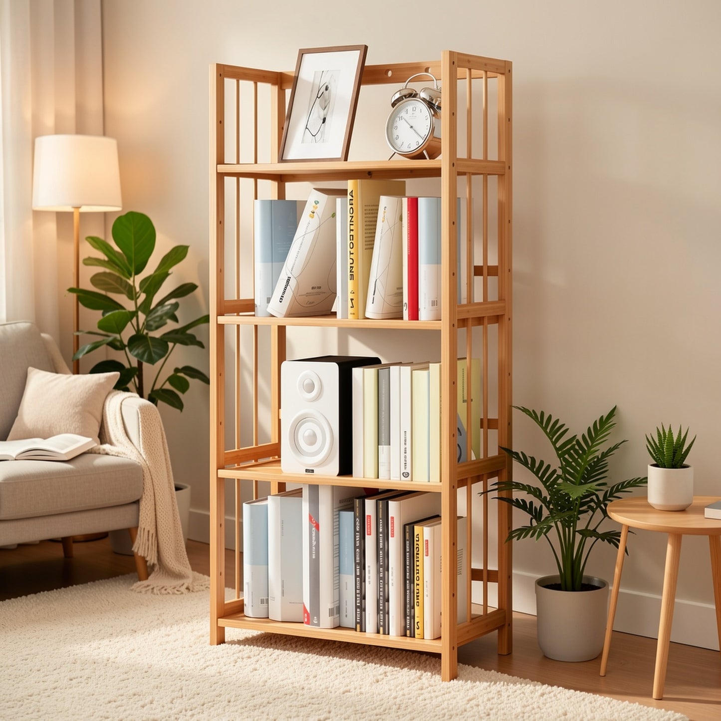 Scaffale a Più Livelli in Bambù di Grande Capacità, Resistente, Facile da Pulire, Soluzione di Archiviazione Multifunzionale, Adatto per Casa, Cucina, Camera da Letto e Soggiorno, Risparmio di Spazio, Accesso Facile, Scaffale Pratico, Scaffale Autoportant