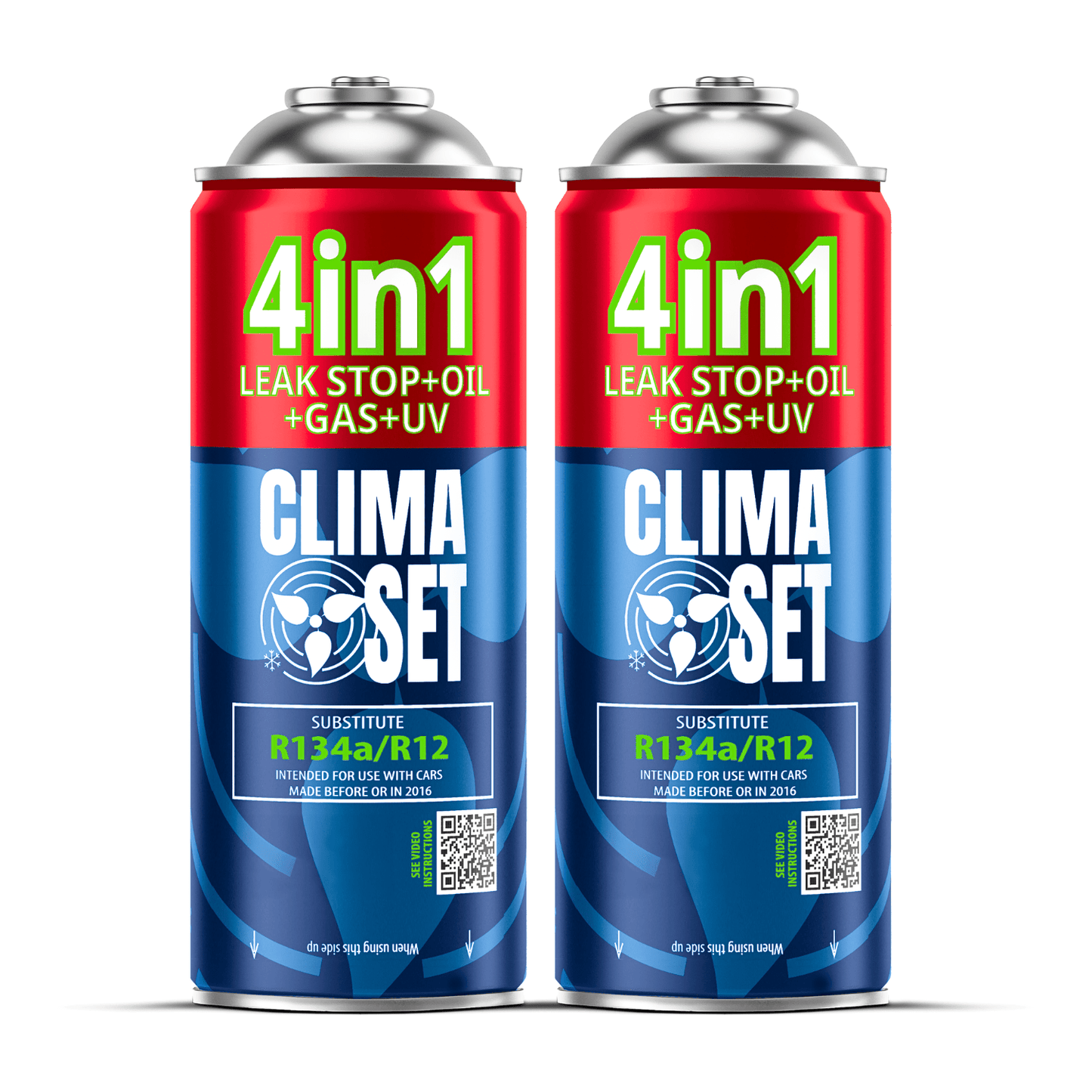 2x Kit ClimaSet R134a 4-in-1 per Ricarica Aria Condizionata Auto, Olio, Sigillante, Tinta UV, Cannuccia Riutilizzabile, Per Auto Prodotte Tra il 1994-2016, Risparmia Tempo e Denaro, Alta Qualità, Formula Moderna