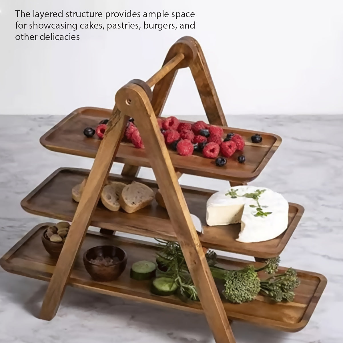 Scaffale a tre strati in legno massello per verdure e alimenti, vassoi in legno per organizzare oggetti, adatto per ristoranti di hot pot e cucine di hotel, decorazioni autunnali per la casa, decorazioni natalizie e di Halloween, regali per famiglia e ami
