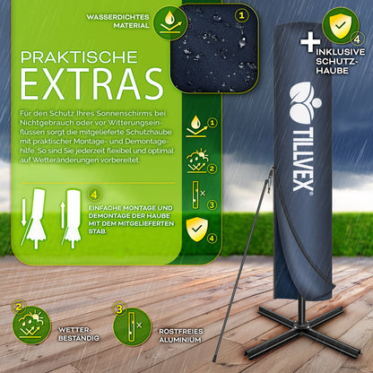 Tillvex® Parasole Rettangolare in Alluminio Ø 330 Cm + Copertura con Manovella | Schermo Angolare a Luce Rossa con Supporto & Parabrezza | Grande Parasole da Giardino in Alluminio Protezione UV | Schermo con Manovella Impermeabile Girevole a 360° per Terr