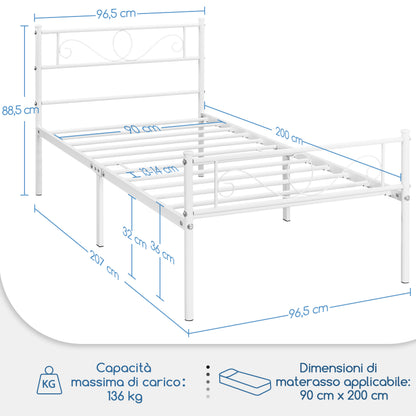 Costoffs Struttura Letto Stile Rustico Moderno in Metallo con Testiera Elegante e Pediera per Appartamento Camera da Letto Stanza degli Ospiti Studio