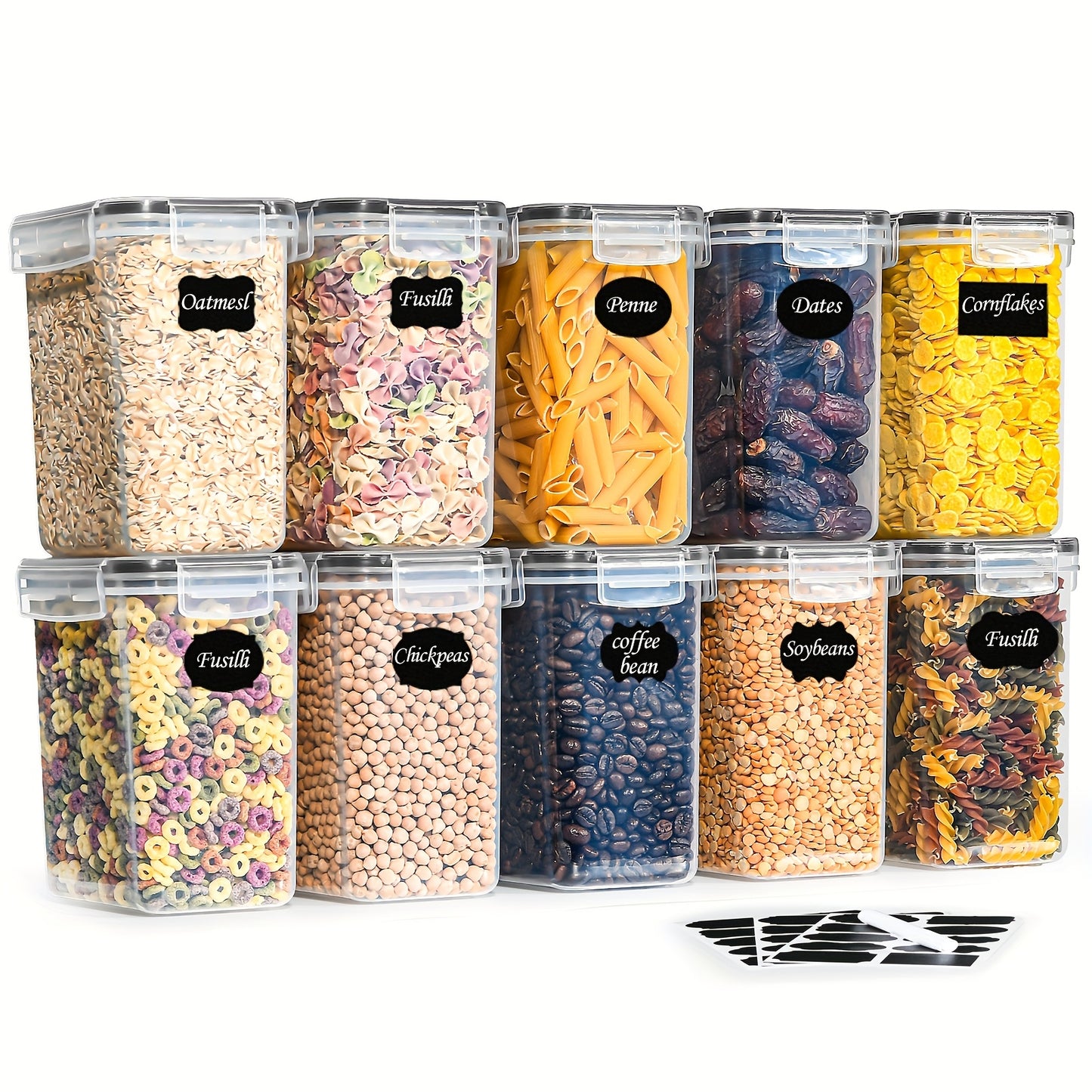 10 contenitori ermetici per alimenti da 1.6L con coperchi per l'organizzazione e lo stoccaggio in dispensa, contenitori ermetici per alimenti e barattoli per spezie, set di barattoli in plastica per la conservazione in frigorifero, camper, cereali, pasta,