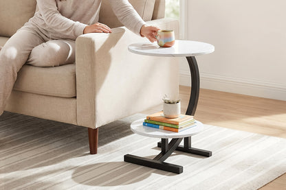 1 Tavolino Laterale a Forma di C, Tavolino Mobile, Tavolino per Laptop, Tavolino per Divano, Design Minimalista Moderno con Motivo Marmo Bianco, Adatto per Divani in Stile Moderno/Industriale, Design Salvaspazio per Piccoli Appartamenti, Ideale per Soggio