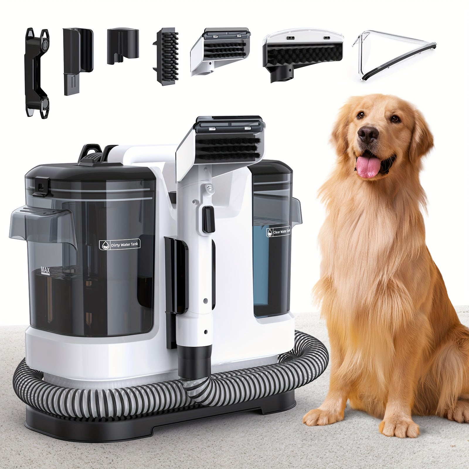 Macchina per la pulizia di macchie di tappeti e rivestimenti portatile multiuso, potente aspirazione da 22500Pa, macchina per la pulizia di tessuti con doppio serbatoio dell'acqua, smacchiatore non chimico per tappeti, animali domestici, sedili auto, diva