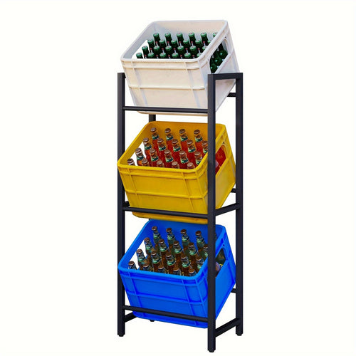 1 pz. Scaffale portabottiglie a 3 ripiani, progettato per contenere 3 casse di bevande, offre un supporto stabile e consente di risparmiare spazio, realizzato in metallo, design inclinato con piedini, finitura resistente alla ruggine, finitura nera