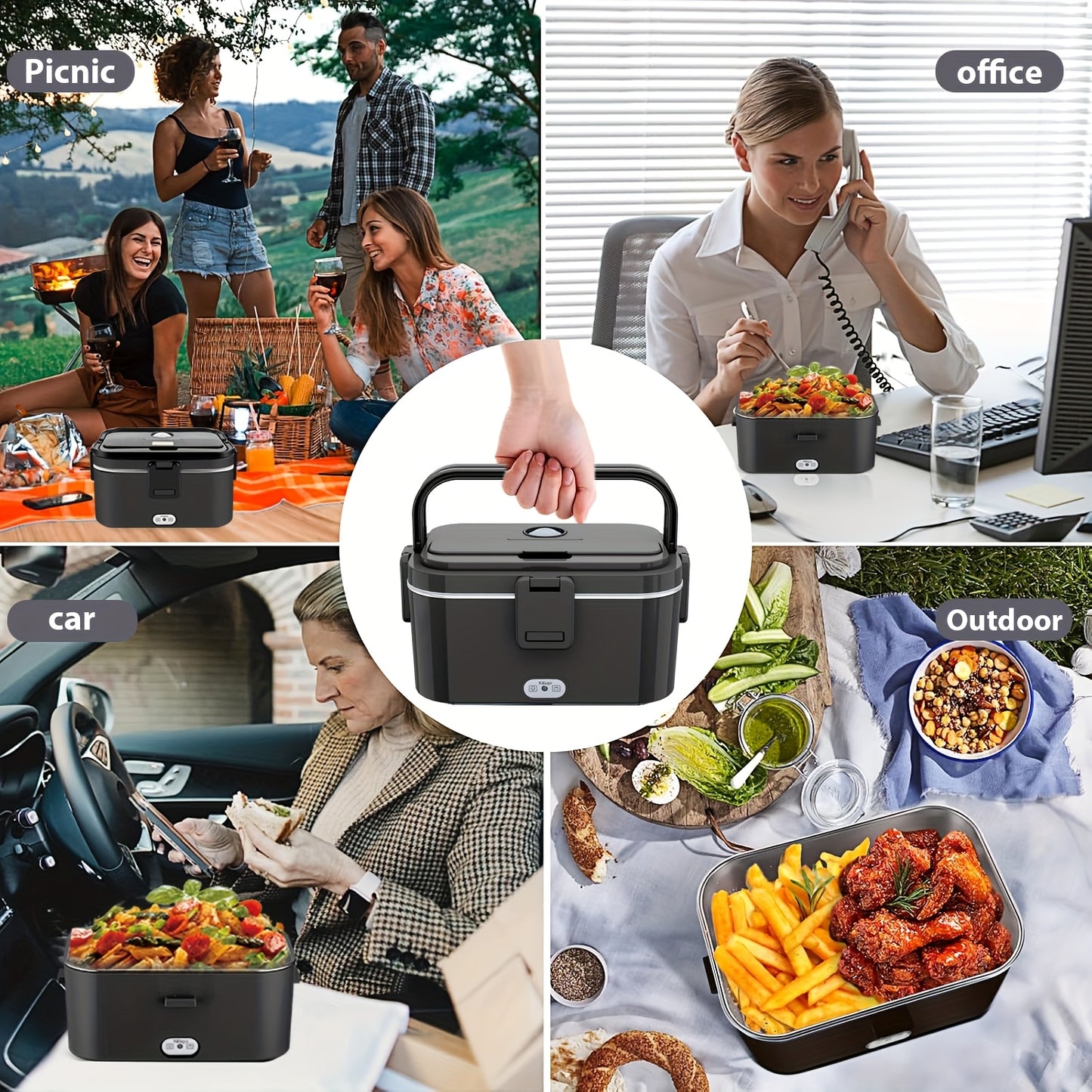 Questa lunch box offre un'uscita di potenza di 80W e una capacità di 1.8 litri, rendendola ideale per pasti per adulti. È una thermos portatile progettata per riscaldare il cibo in movimento. Include una borsa termica e un set di posate.