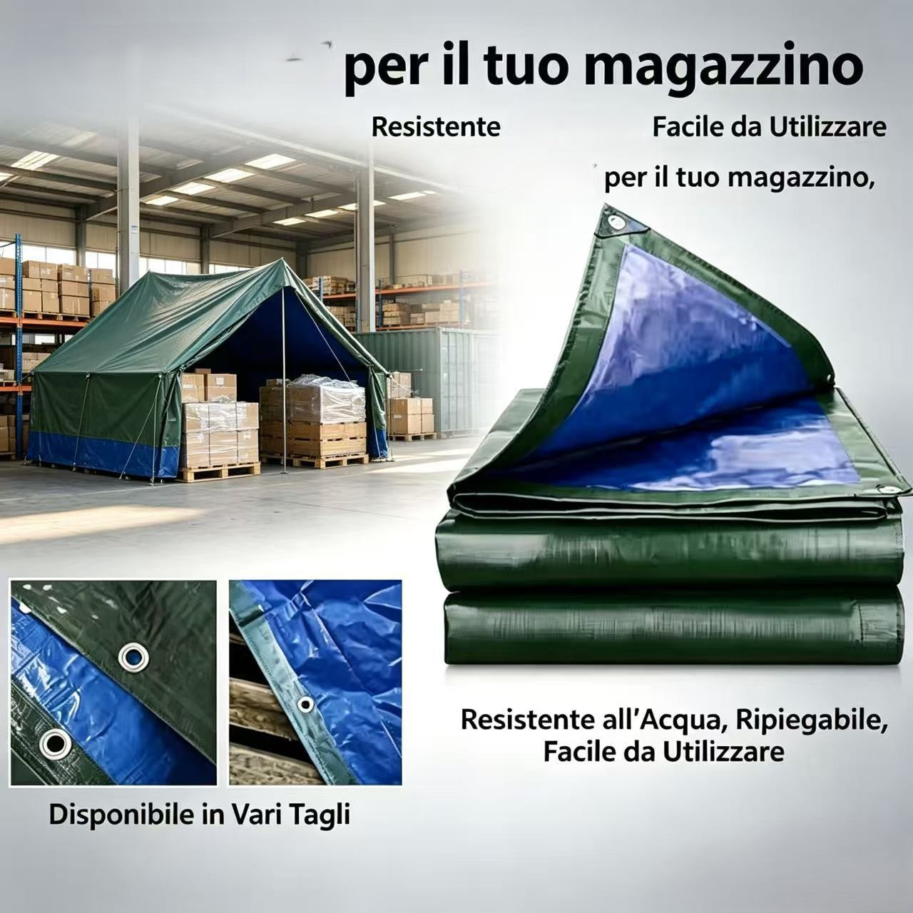 Telo Occhiellato Blu/Verde,Telone resistente, Telo Impermeabile,tessuto di alta qualità, multiuso, Adatto per Tetto,, con occhielli , ideale come regalo per familiari e amici, perfetto per cortili, giardini, patii e aree piscina,Barca, Ombreggiatura Veico