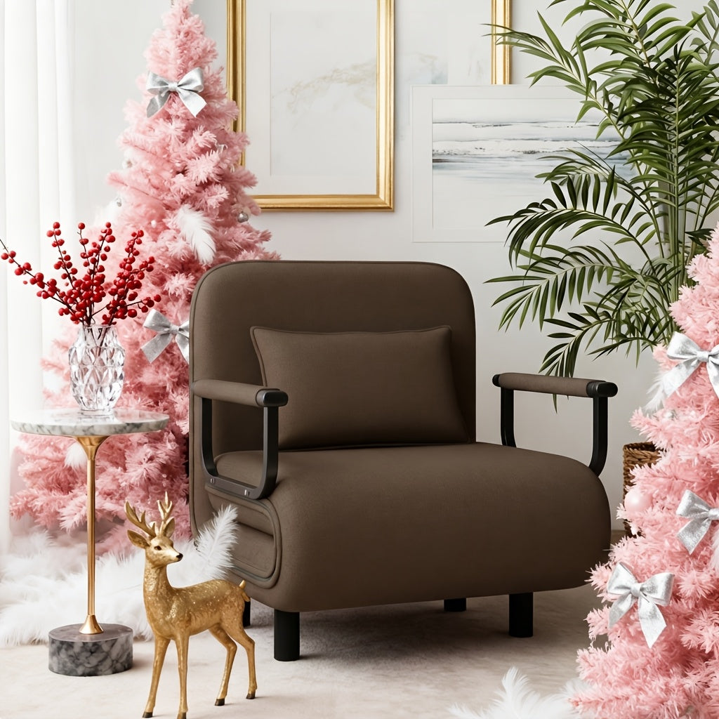 Divano letto poltrona pieghevole convertibile 5 in 1, poltrona letto lounge regolabile salvaspazio con tessuto di lino, poltrona moderna per dormitorio, monolocale e angolo accogliente, nero/marrone chiaro/verde oliva/giallo limone