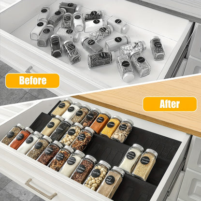 Cassetto porta spezie 6 pz, il cassetto porta spezie si estende da 29,5 cm a 59 cm, il cassetto inserto per spezie ha una texture opaca e la mensola porta spezie con maniglie antiscivolo