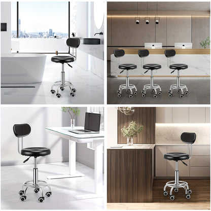 Kehot Sgabello Regolabile con Altezza Regolabile, Base Girevole a 360°, Schienale in Pelle Finta e Sede in Tessuto Riciclato - Struttura in Metallo Contemporanea, 5 Ruote per Casa, Ufficio, Cucina, Sgabello per Cucina, Ufficio, Design Moderno, Costruzione