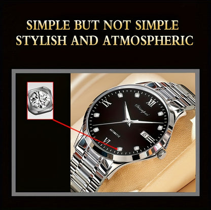 Orologio meccanico automatico da uomo Dianpai, sottile in acciaio inossidabile con quadrante luminoso e calendario, regalo ideale per uomo, senza batteria