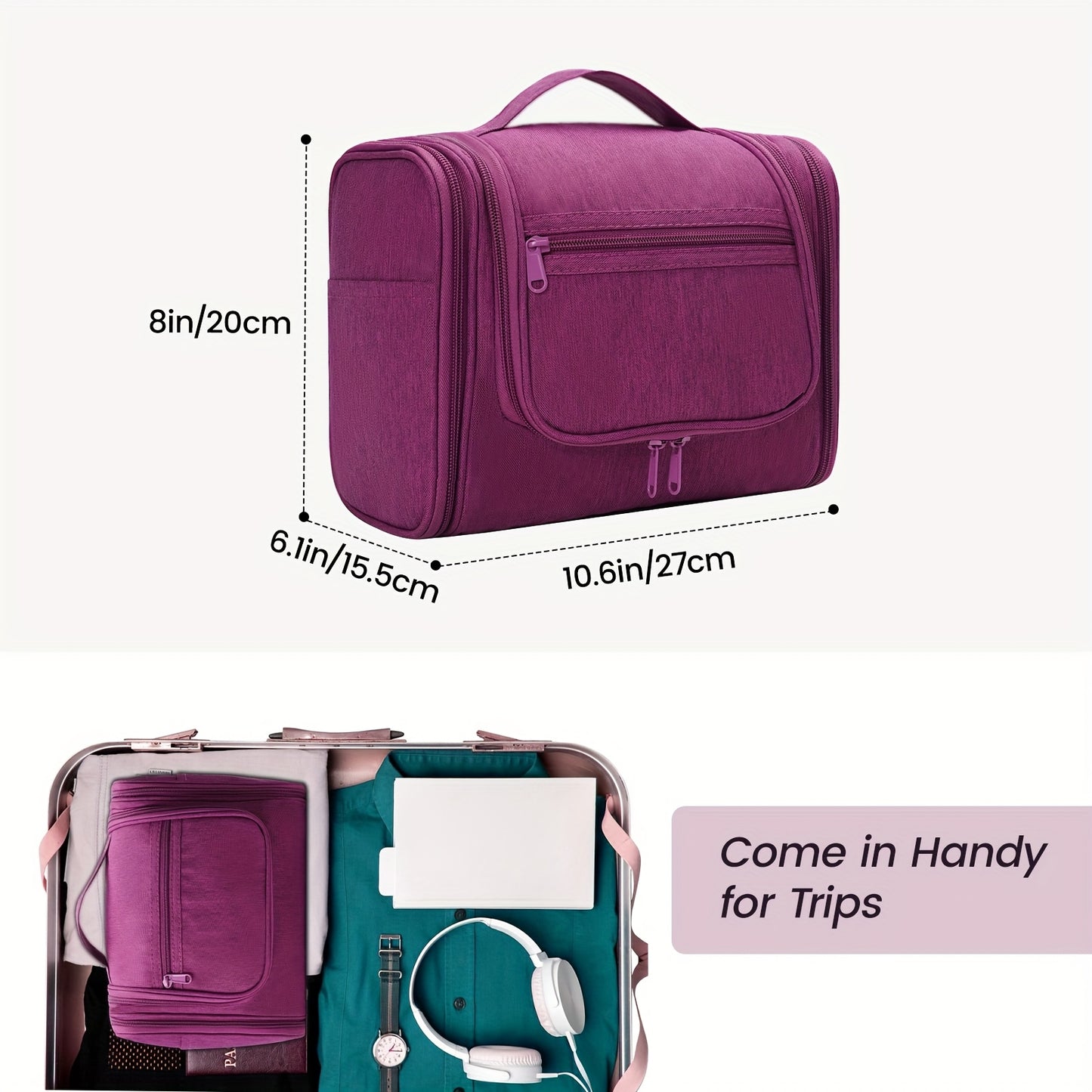 Grande Borsa da Toilette Multitasca con Gancio, Organizzatore di Trucco Elegante per Donne e Uomini, Chiusura con Cerniera Resistente, Design con Maniglia Superiore, Borsa da Viaggio per Toilette, Regalo di Natale